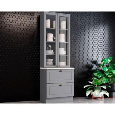 Imagem de Paneleiro De Cozinha Modulado Cristaleira C/ 2 Portas (2 C/vidro) C/ 2 Gavetas 71.5cm Cinza