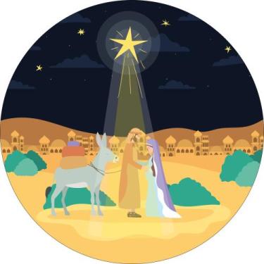 Imagem de Painel de Tecido Sublimado Redondo Maria e José Noite de Natal c/ Elás