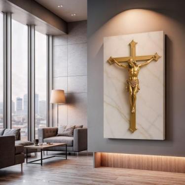 Imagem de Quadros Decorativos Crucificação Clássica 90x60 Moderno Luxo Sala Quar