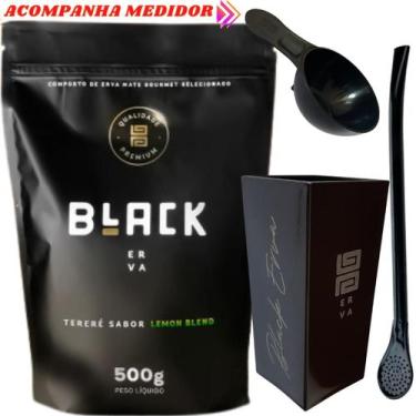 Imagem de Kit Para Tereré Black Erva Mate 500g + Copo Cuia Quadrado Acrílico + B