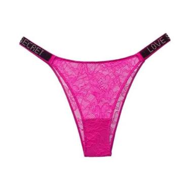 Imagem de Calcinha Transparente Sem Costura Com Letras Em Renda E Strass, Sexy, 