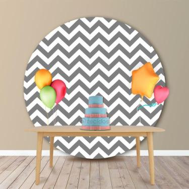 Imagem de Painel Redondo em Jacquard Estampado Chevron Cinza, 1,50, 1,50