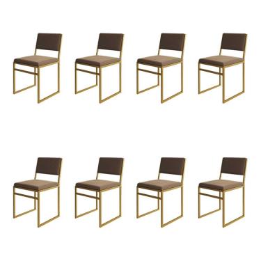 Imagem de Kit 8 Cadeiras Industrial Isa Veludo Marrom Base Dourado para Mesa Sala Cozinha - Dourado/marrom