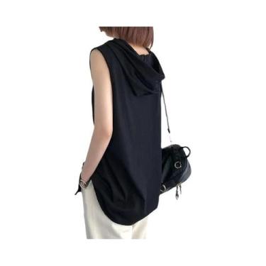 Imagem de Camiseta Regata Solta Com Capuz E Gola Redonda, Cor Sólida, Tamanho Gr