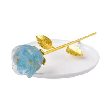 Imagem de Pedra Decorativa De Resina Com Cristais Naturais E Rosas Trituradas Pa