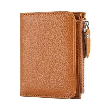 Imagem de Carteira Feminina Fina De Couro Genuíno Com Bloqueio RFID, Porta-Cartõ