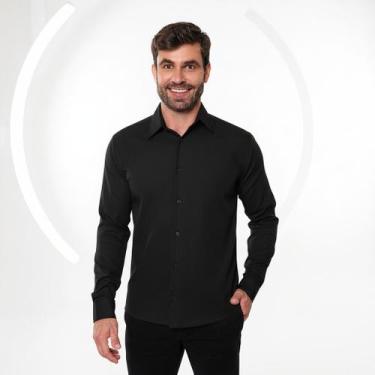 Imagem de Camisa Social Masculina Manga Longa Slim Fit Premium - Volgue, Preto, 