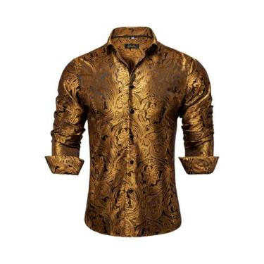 Imagem de Camisas De Vestir De Seda E Poliéster Para Homens Com Manga Longa E Es