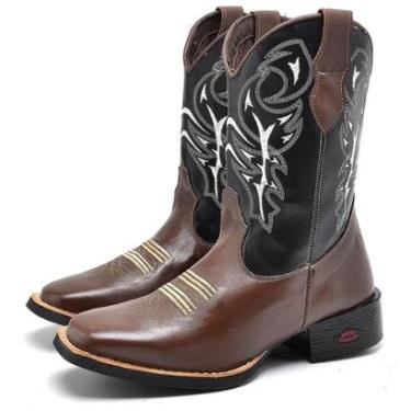Imagem de Bota Texana Couro Masculino Com Salto Quadrado Costura Reforçada Sola Borracha-Masculino