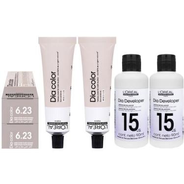 Imagem de Loreal Tonalizante Kit 2 Dia Color 6.23 Louro Escuro Irisado Dourado 6