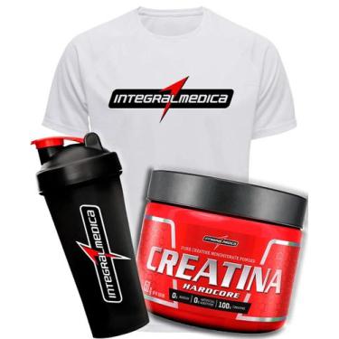 Imagem de Kit Camiseta Integralmedica Creatina Coqueteleira Dry Fit, Branco, M