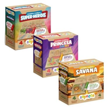 Imagem de Kit 3 Quebra Cabeças Para Colorir Educativo de Madeira - Sopecca