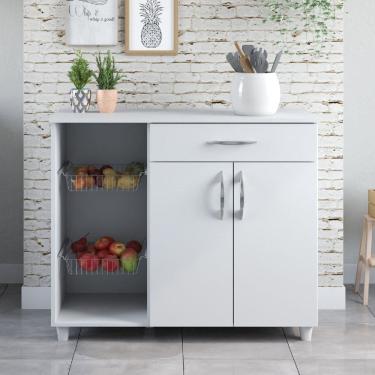 Imagem de Fruteira para Cozinha 2 Portas 1 Gaveta 2 Cestos Amanda New Branco Brilho