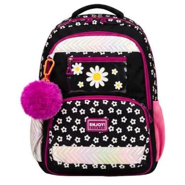 Imagem de Mochila Juvenil Preta Chaveiro Pompom Passeio 45 cm Enjoy