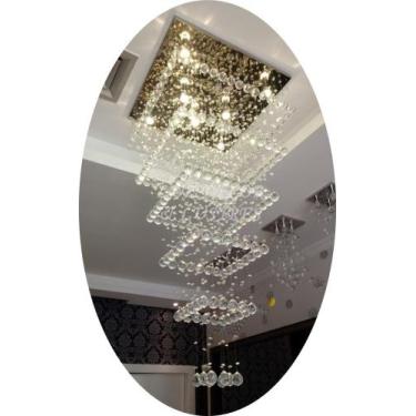 Imagem de Pendente De Cristal Base Inox 80x80cm Para Pé Direito Alto - LD ILUMI,