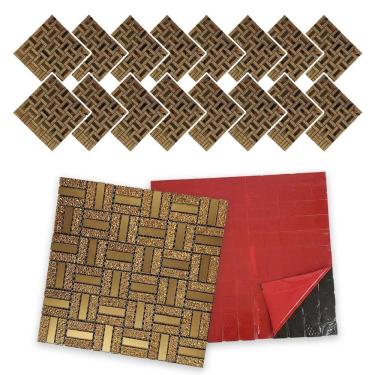 Imagem de Pastilha De Vidro Kit 16 Uni Autocolante Parede Cozinha Banheiro Decorativa Facil Aplicacao Moderna Reforma Requintado