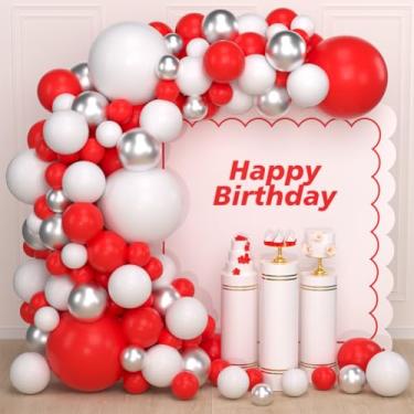 Imagem de LUDEOU Red White Silver Balloon Garland Kit - 122PCS Red White Balloons Red Silver Balloons for Birthday Wedding Anniversary Bridal Shower Bride To Be Graduation Party Decorations