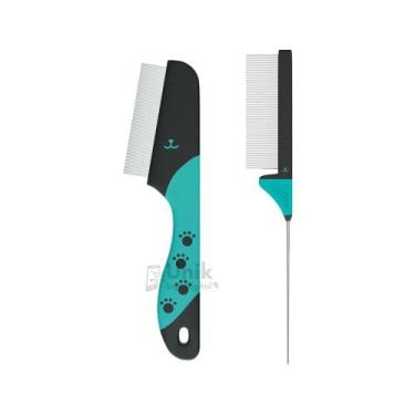 Imagem de Kit Pente de Pulgas com Cabo Azul e Pente Penteado de Metal Propetz Or