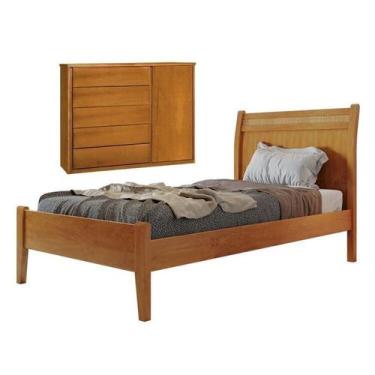 Imagem de Conjunto Quarto de Solteiro Cama 90cm e Cômoda 5 Gavetas com Sapateira