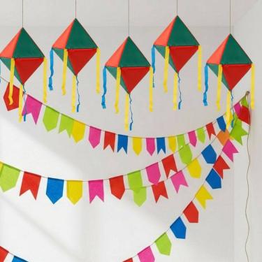 Imagem de Kit Enfeite São João Festa Junina Bandeirinhas 50 metros + 5 Balões 40x20cm