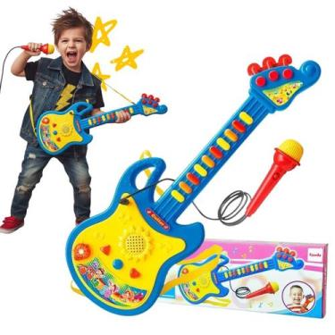 Imagem de Brinquedo Instrumento Guitarra Eletrica Infantil Com Microfone Luz Som