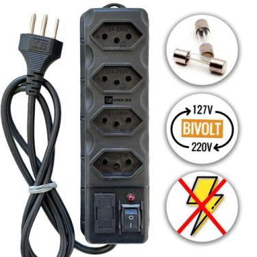 Imagem de Filtro de Linha 4 Tomadas Preto ou Branco Régua 110/220v Bivolt Univer