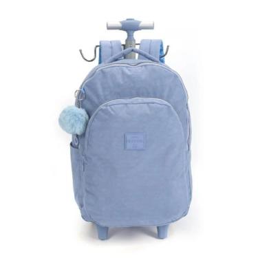 Imagem de Mochila De Rodinhas Juvenil Crinkle Up4you C/ Pom Pom, Azul claro
