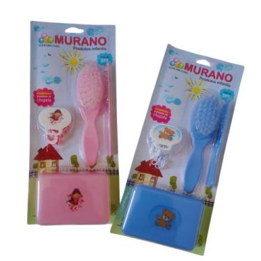 Imagem de Kit Higiene Bebê Banho Escova  Pente e Saboneteira Azul  - Murano