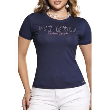 Imagem de Blusa T-shirt Baby Look Feminina Pit Bull Jeans Pitbull 87034, G, Azul