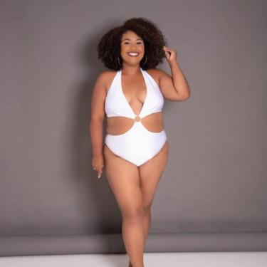 Imagem de Maiô branco plus size com detalhes em argola dourada - Ava Beach , GG