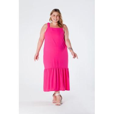 Imagem de Vestido Midi Plus Size com Alça Larga e Barra com Babado Pink Paola, G