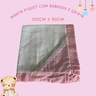 Imagem de Manta de Bebê Piquet Forrada com Gripir e Babado  100% Algodão - Rosa 