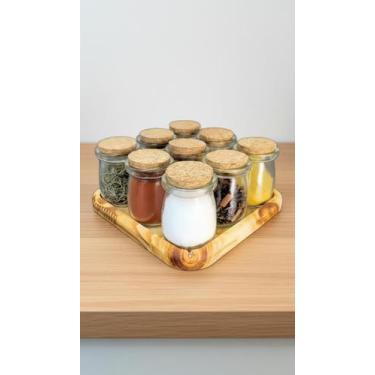 Imagem de Porta Temperos Madeira com 9 Potes Vidro Rolha - Congratulations Store