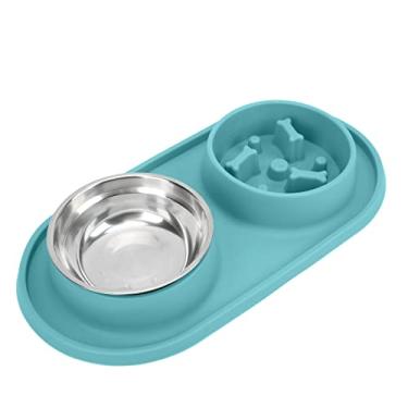 Imagem de Tigelas duplas para animais de estimação, tigela de silicone removível para cães e gatos (verde)