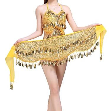 Imagem de DYNWAVE Cachecol de Quadril de Dança Do Ventre Cinto de Dança de Lantejoulas Borla Cinto de Saias de Moedas - Ouro