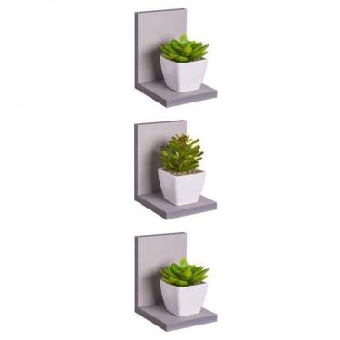 Imagem de Kit 3 Prateleiras Buzios 15 X 12cm Cinza Claro