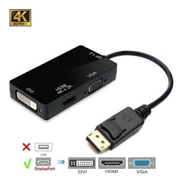 Imagem de Cabo Adaptador Displayport Hdmi 4K Vga Dvi 3840X2160 30Hz