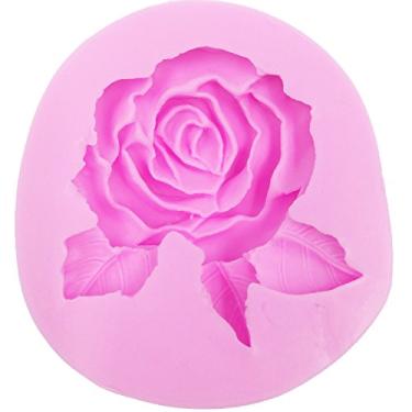 Imagem de Molde de decoração de bolo de silicone 3D rosa com folhas, decoração de bolo de fondant Sugarcraft, topo de cupcake, pasta de açúcar de confeiteiro, molde de silicone para doces, chocolate, manteiga, resina, cabochão, argila de polímero, pasta de goma