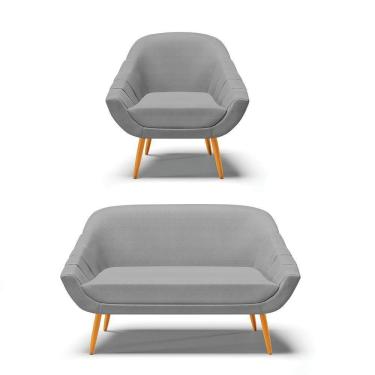 Imagem de Kit 1 Namoradeira E 1 Poltrona Veludo Castanho A131 Grafite