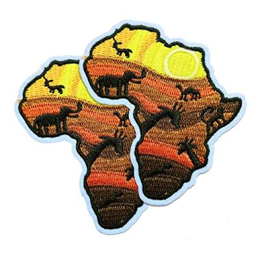 Imagem de Pacote com 2 apliques mapa africano ferro sobre patches preto poder elefante girafa bordado força roupas jaqueta boné acessórios de tecido DIY