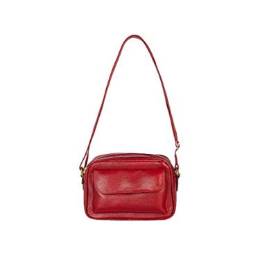 Imagem de Bolsa quadrada pequena de couro liso Dana - Vermelho