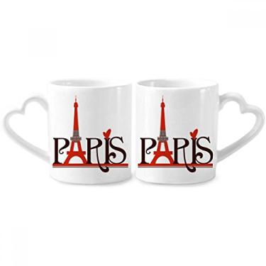 Imagem de Torre Eiffel Paris França País Cultura Casal Porcelana Conjunto de canecas de cerâmica para amantes de coração