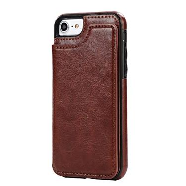 Imagem de Capa de couro slim fit de luxo para iphone 14 13 12 pro xs max xr x 6 6 s 7 8 plus se 2022 5 5 s slots para cartão de carteira, marrom, para iphone x (xs)