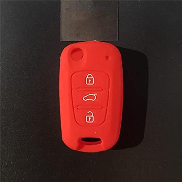 Imagem de YJADHU Capa de silicone para chave de carro, apto para Kia Ceed RIO4 K2 K5 Sportage Sorento Hyundai Solaris i20 i30 i35 iX20 iX35 Solaris Verna, vermelho