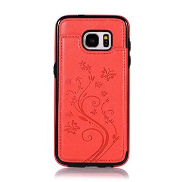 Imagem de Sacos de telefonia móvel Para Samsung Galaxy S7 Borda Phone Case, luxo Pu Caso de couro [dois fecho magnético] [slots de cartão] função de suporte de flor de borboleta padrão durável macio Tpu. Tampa