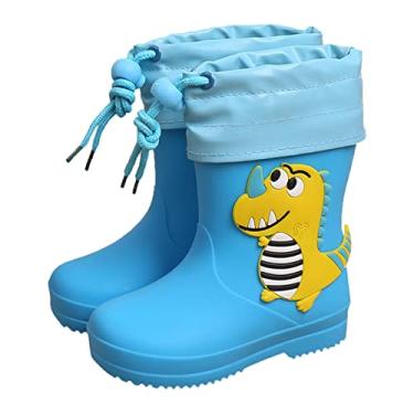 Imagem de Botas de chuva clássicas para crianças à prova d'água de PVC borracha sapatos de água botas de chuva infantil bebê desenho animado meia sapatos infantil, Azul, 11-11.5 anos