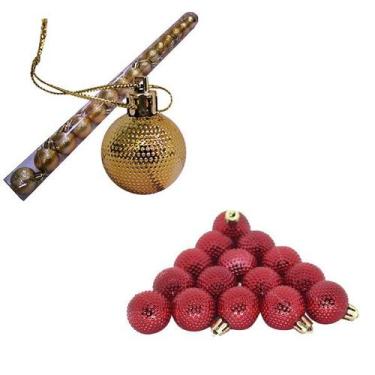 Imagem de Kit 30 Bolas De Natal Vermelha Dourada 3cm Decoração Árvore Enfeite -
