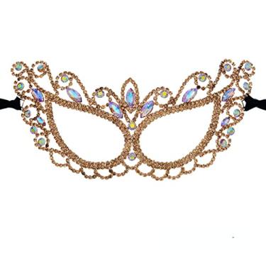Imagem de Máscara de baile de máscaras brilhante com inserção de cristal leve máscara de princesa de luxo veneziana baile de máscaras de Halloween Carnaval máscara de metal marrom, Marrom