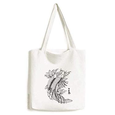 Imagem de Bolsa de lona com estampa de peixe brincando nadando, mar, costura, sacola de compras, bolsa casual