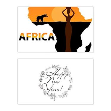 Imagem de Mapa da África de Savanna Elefante Vida Silvestre Festival de Ano Novo Cartão de felicitações Bless Mensagem Presente